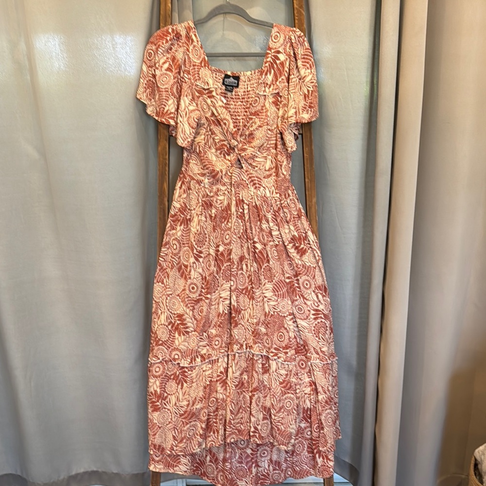 Angie Pink and White Smocked Midi Sundress